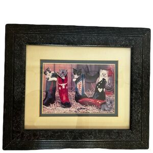 Vintage Kittens In Cowboy Boots Framed Art Print 80s-90s